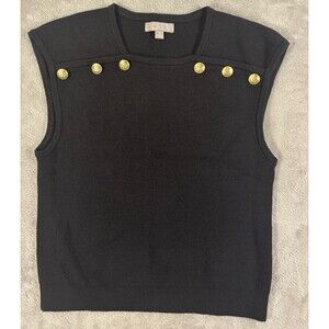 J.Crew Black Merino Wool Sleeveless Sweater Gold Button Maritime Dark Academia M
